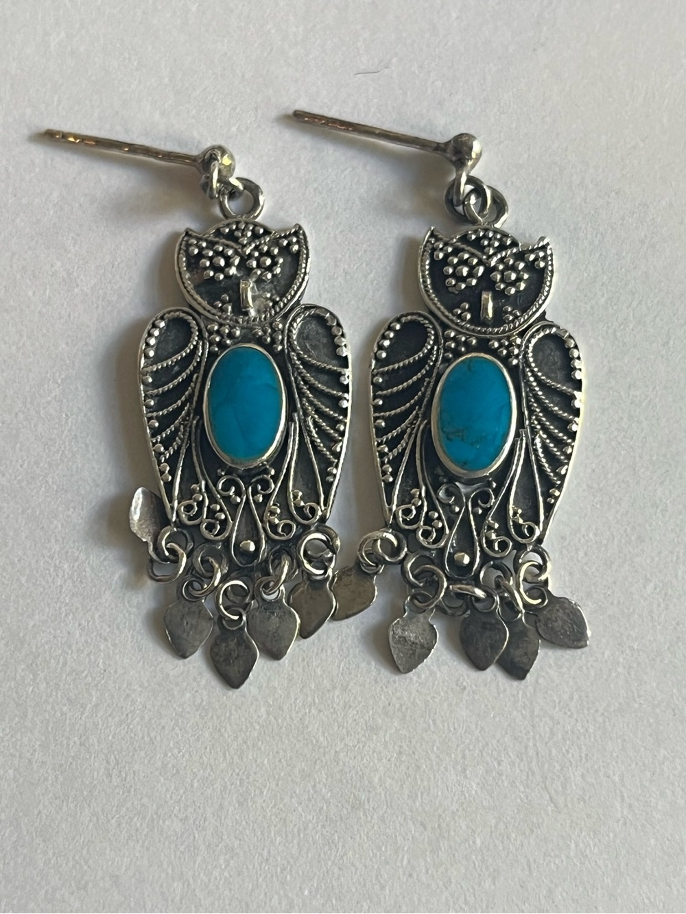Vintage turquoise owl 925 earrings